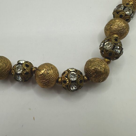 Vintage Brushed Textured Gold Tone Ball Bead Chocker Necklace 14" Clasp VTG - Picture 3 of 8